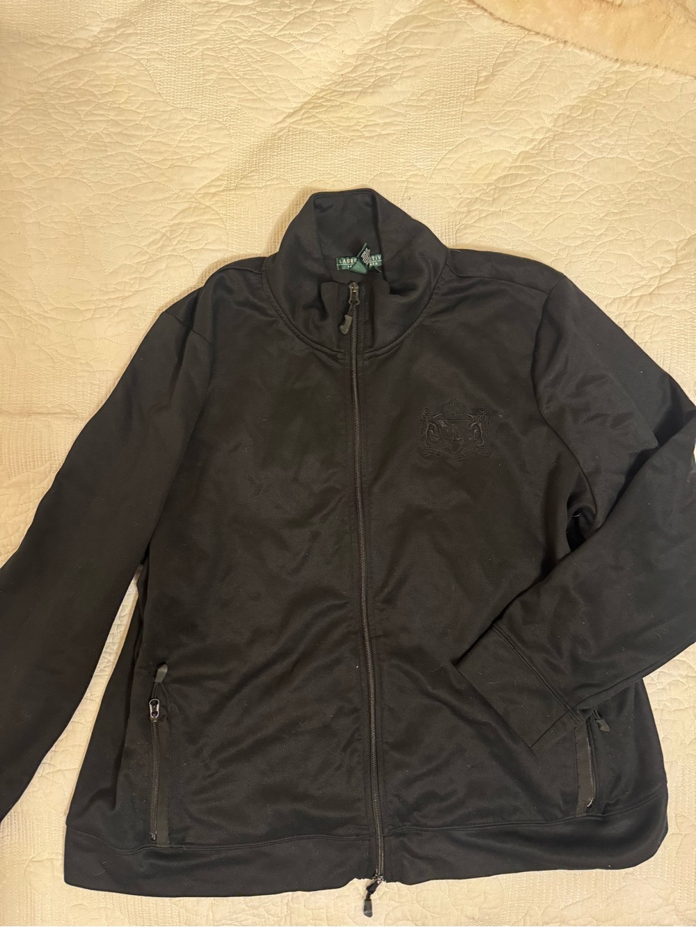 Lauren Ralph Lauren Women's Black Full Zip Embroidered Jacket with Pockets 3x